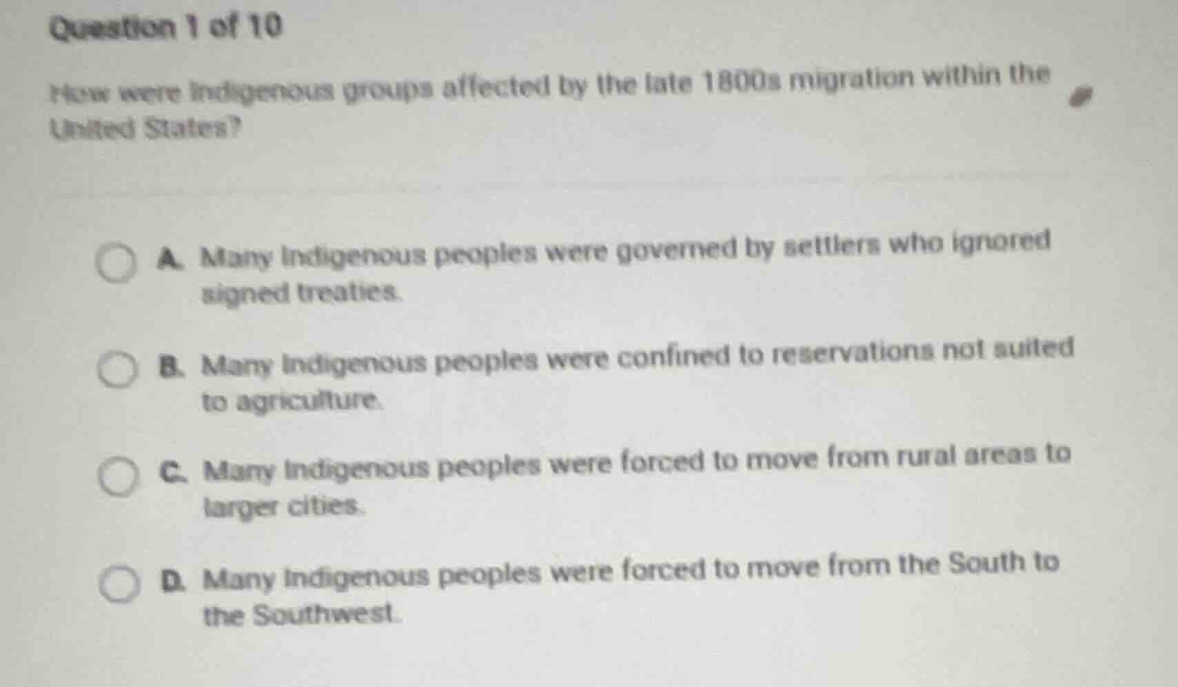 question 1 of 10 how were indigenous groups affected by the late 1800s …