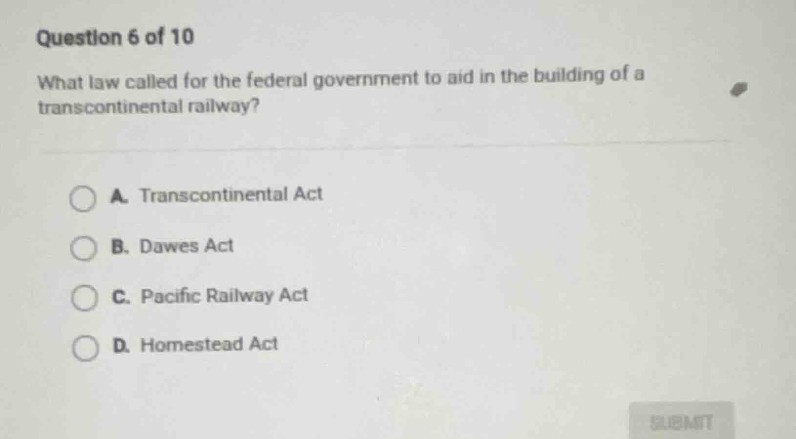 question 6 of 10 what law called for the federal government to aid in t…