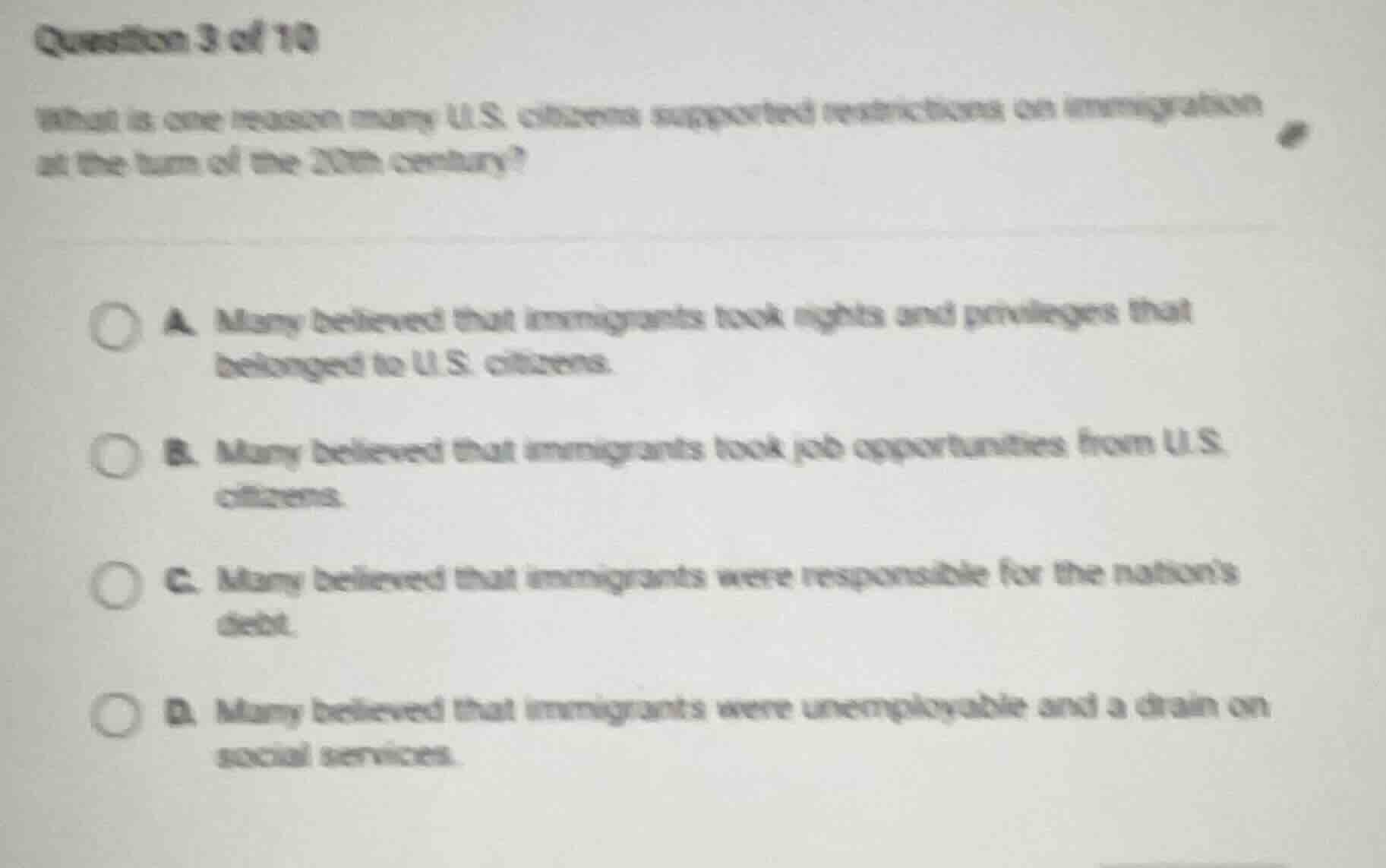 question 3 of 10 what is one reason many u.s. citizens supported restri…