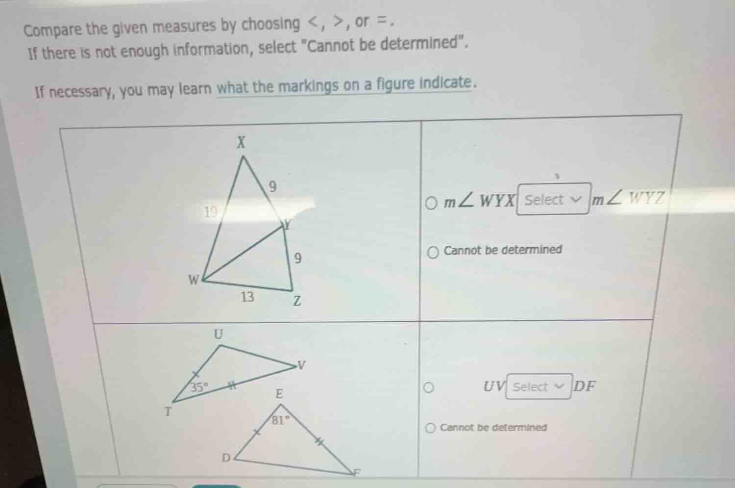 compare the given measures by choosing \\( < \\), \\( > \\), or \\( = \…