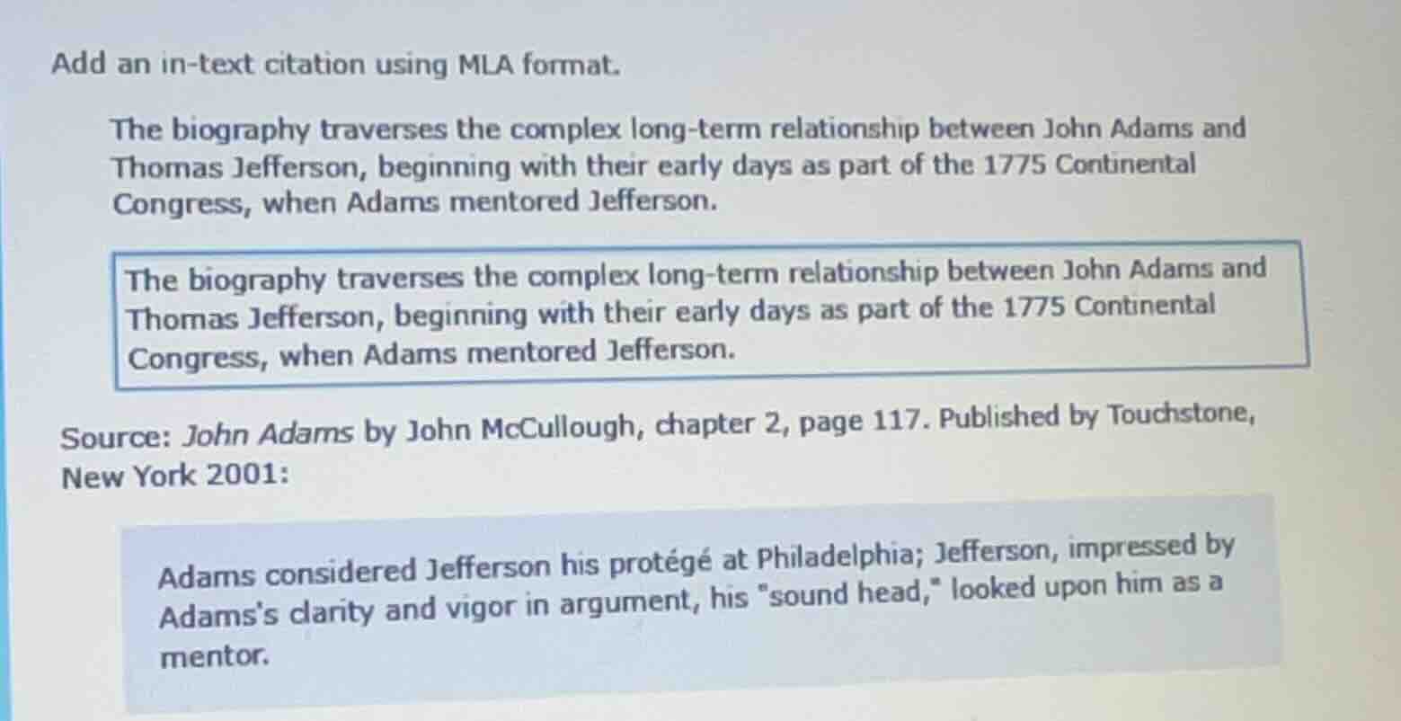 add an in-text citation using mla format. the biography traverses the c…