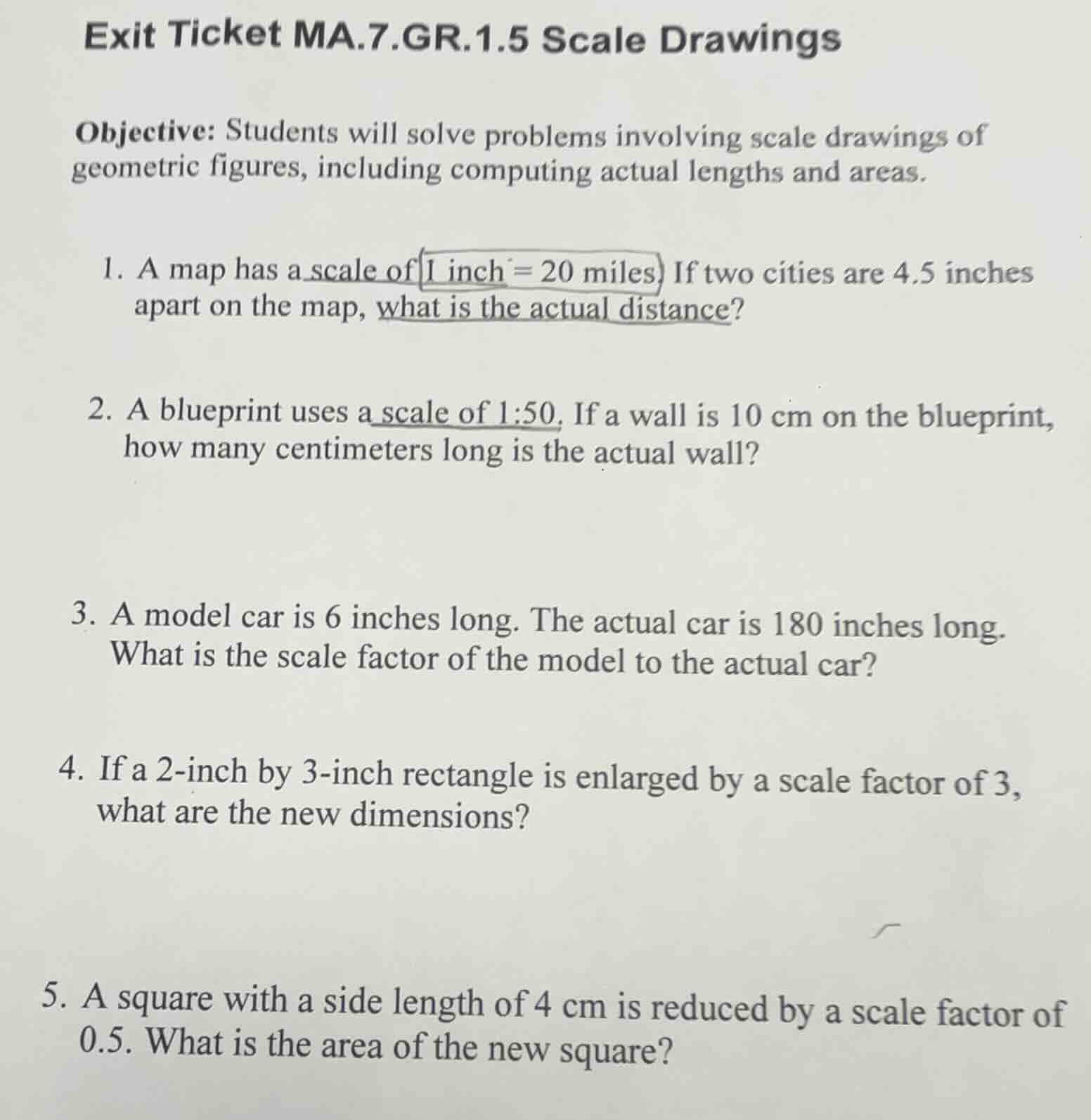 exit ticket ma.7.gr.1.5 scale drawings objective: students will solve p…
