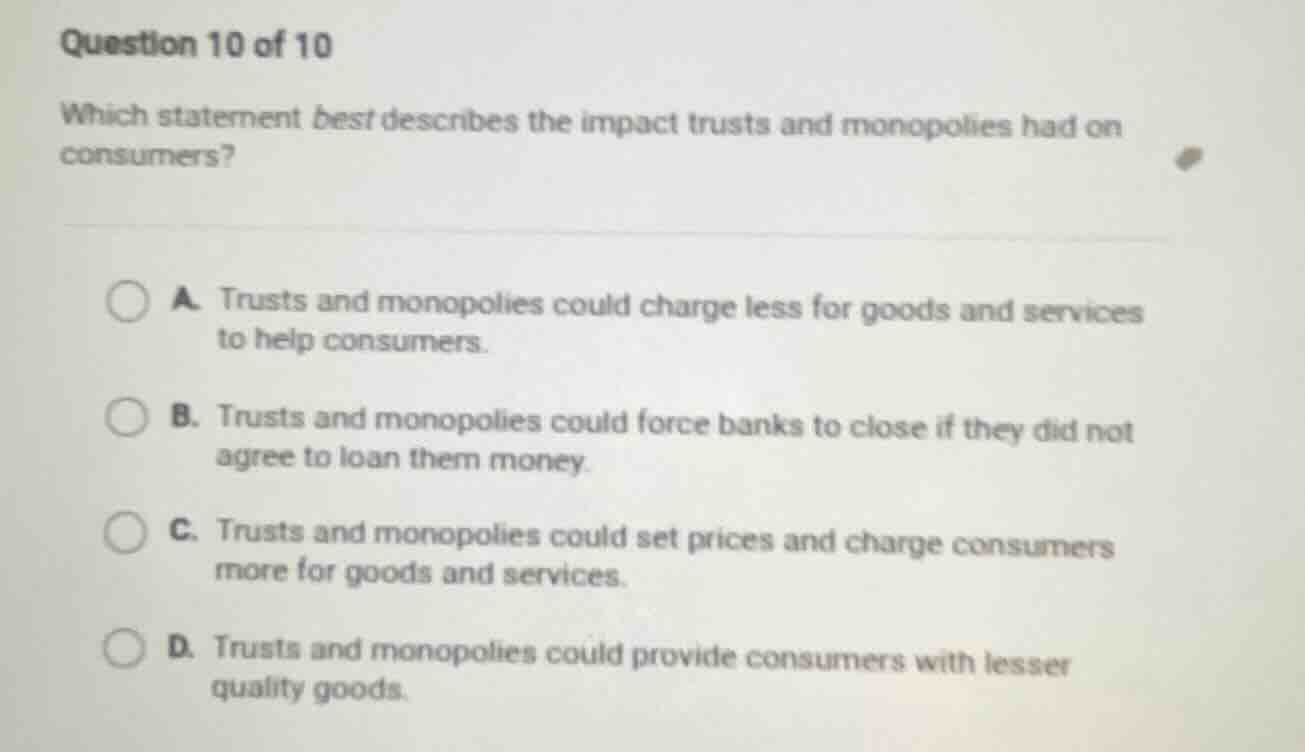 question 10 of 10 which statement best describes the impact trusts and …