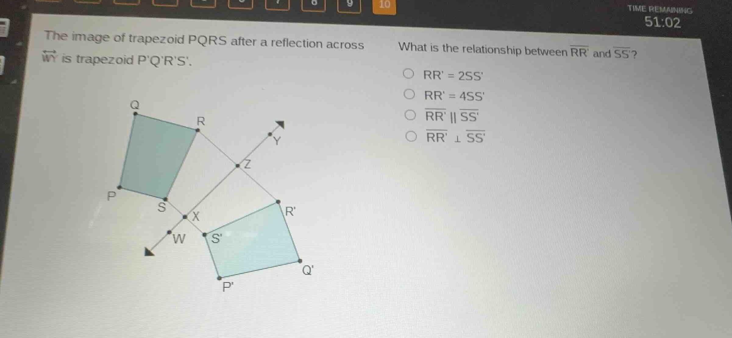 the image of trapezoid pqrs after a reflection across \\(\\overleftrigh…