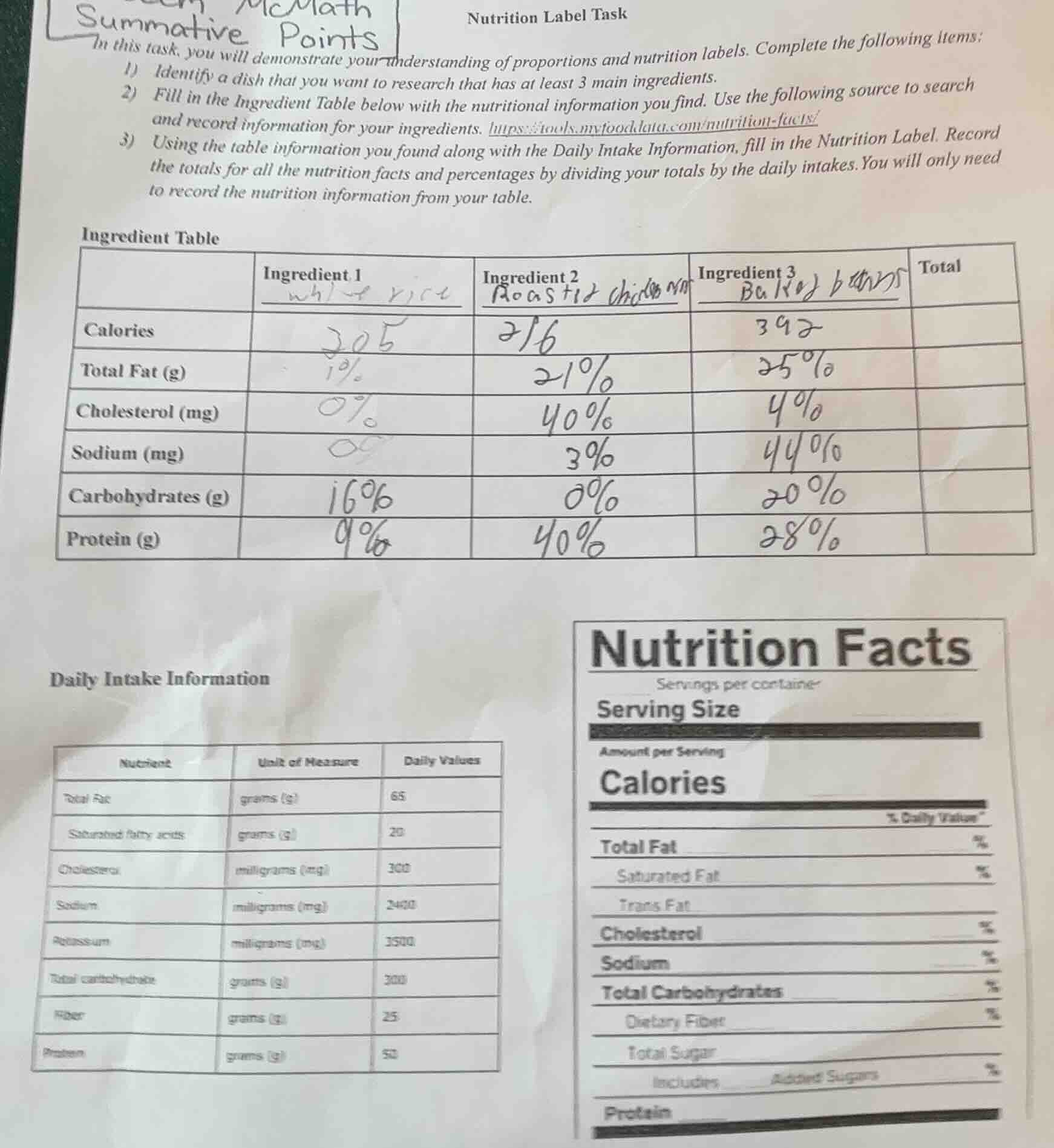 nutrition label task in this task, you will demonstrate your understand…