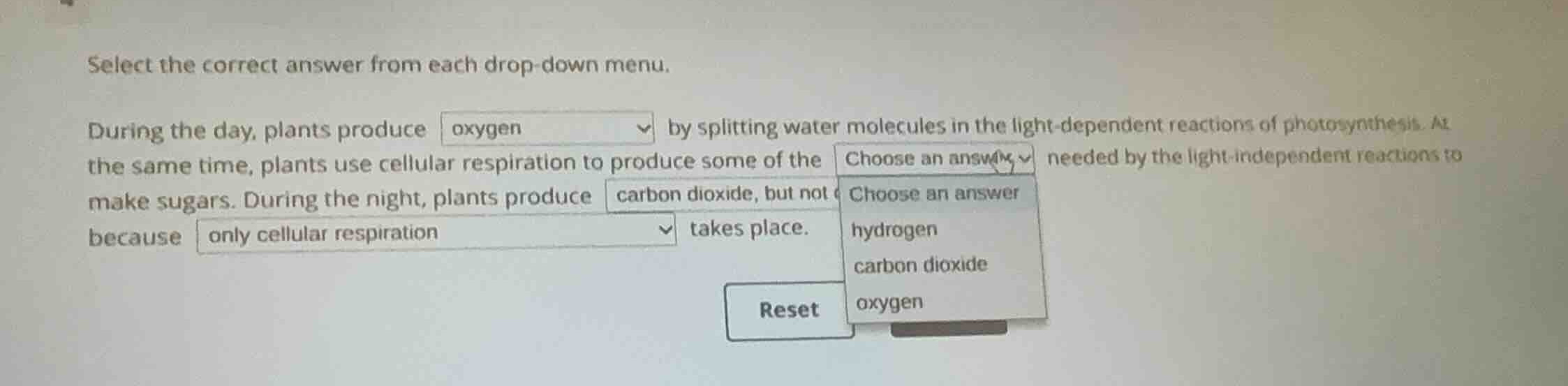 select the correct answer from each drop-down menu. during the day, pla…
