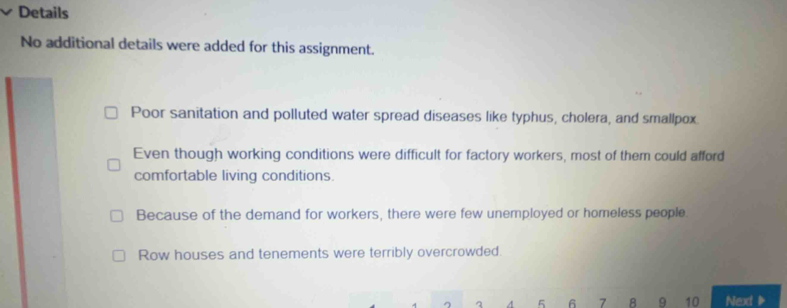 poor sanitation and polluted water spread diseases like typhus, cholera…