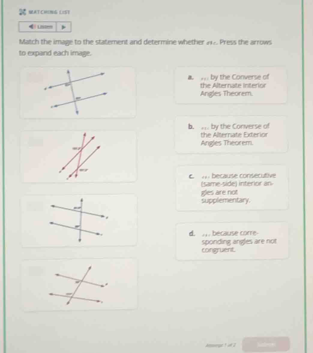 match the image to the statement and determine whether \\(a \\parallel …