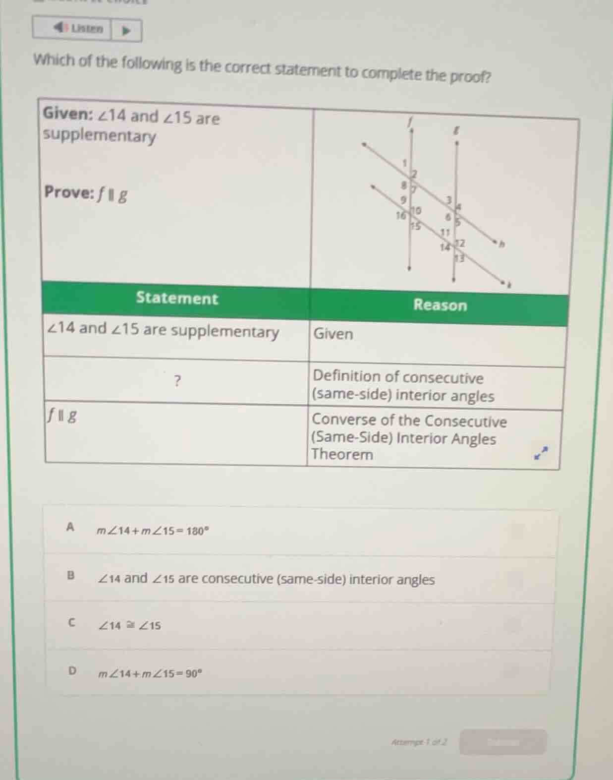 which of the following is the correct statement to complete the proof? …