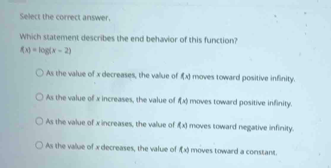 select the correct answer. which statement describes the end behavior o…
