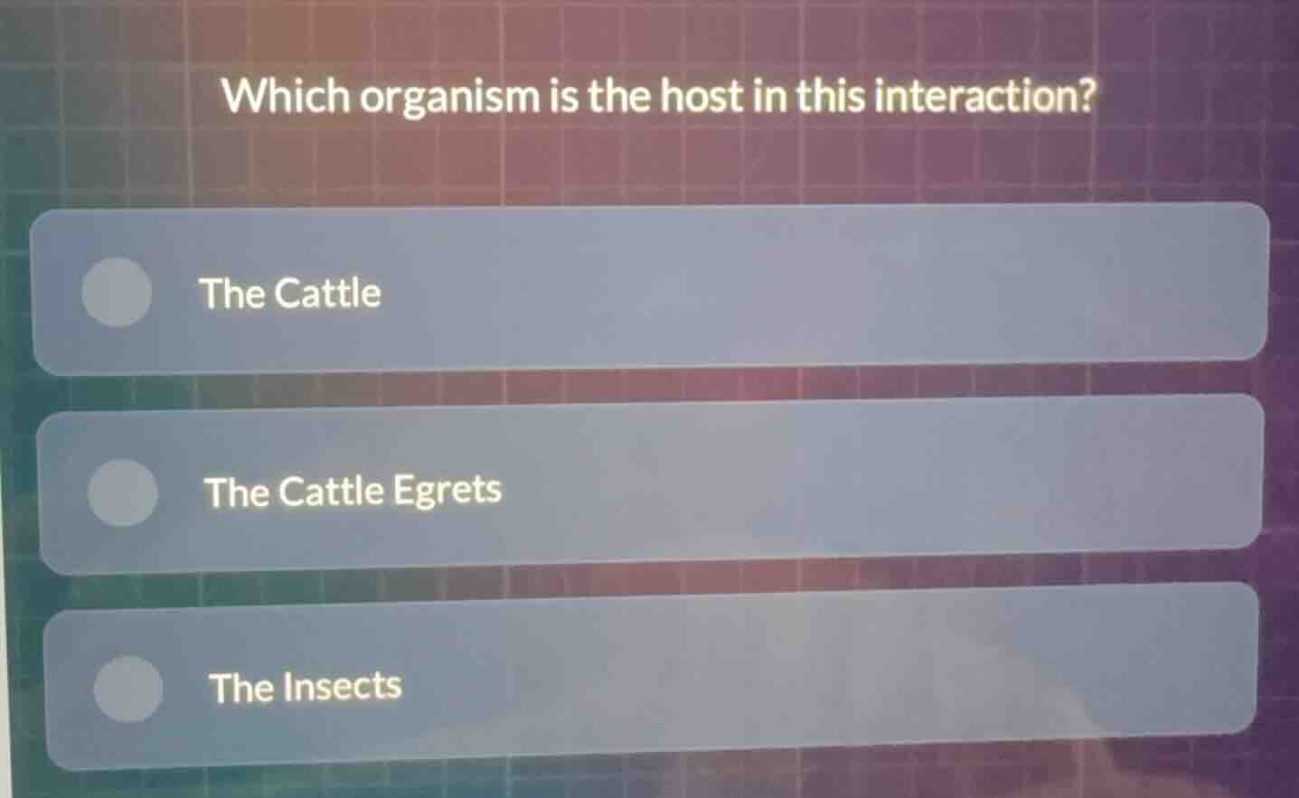which organism is the host in this interaction? the cattle the cattle e…