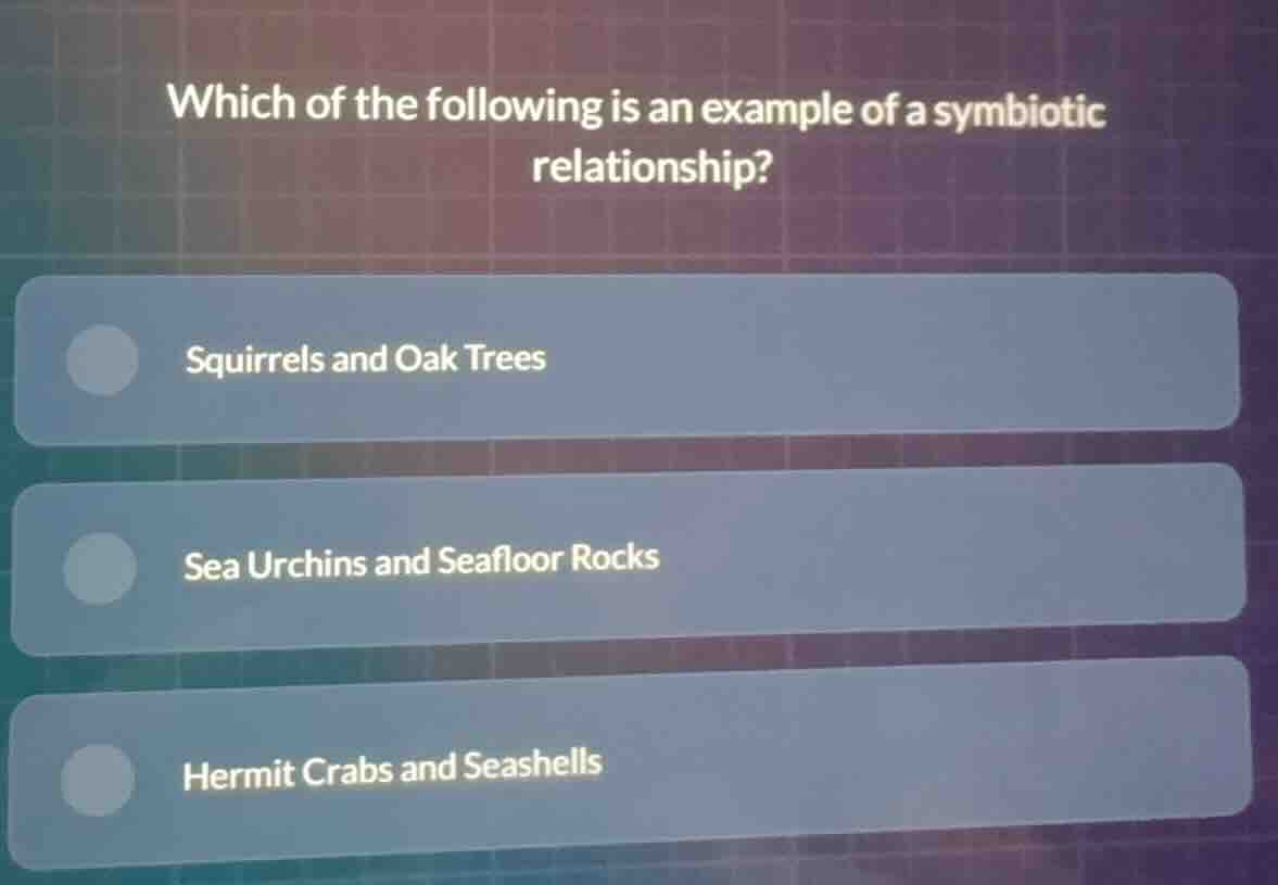 which of the following is an example of a symbiotic relationship? squir…