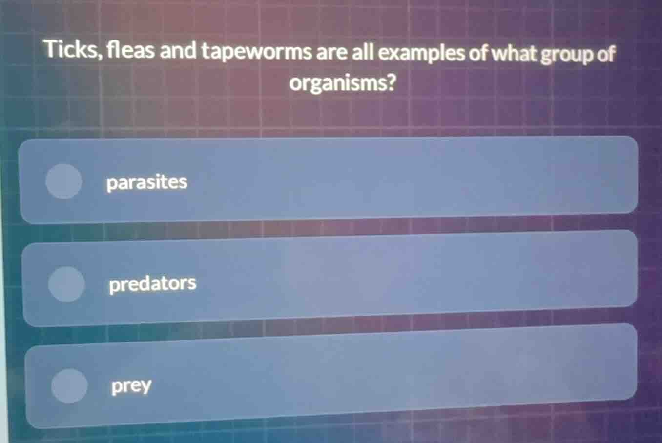 ticks, fleas and tapeworms are all examples of what group of organisms?…