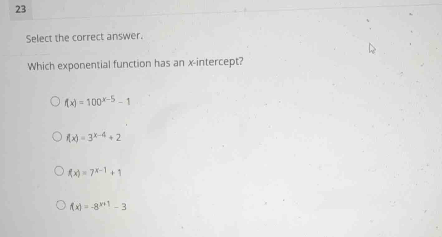 select the correct answer. which exponential function has an \\(x\\)-in…