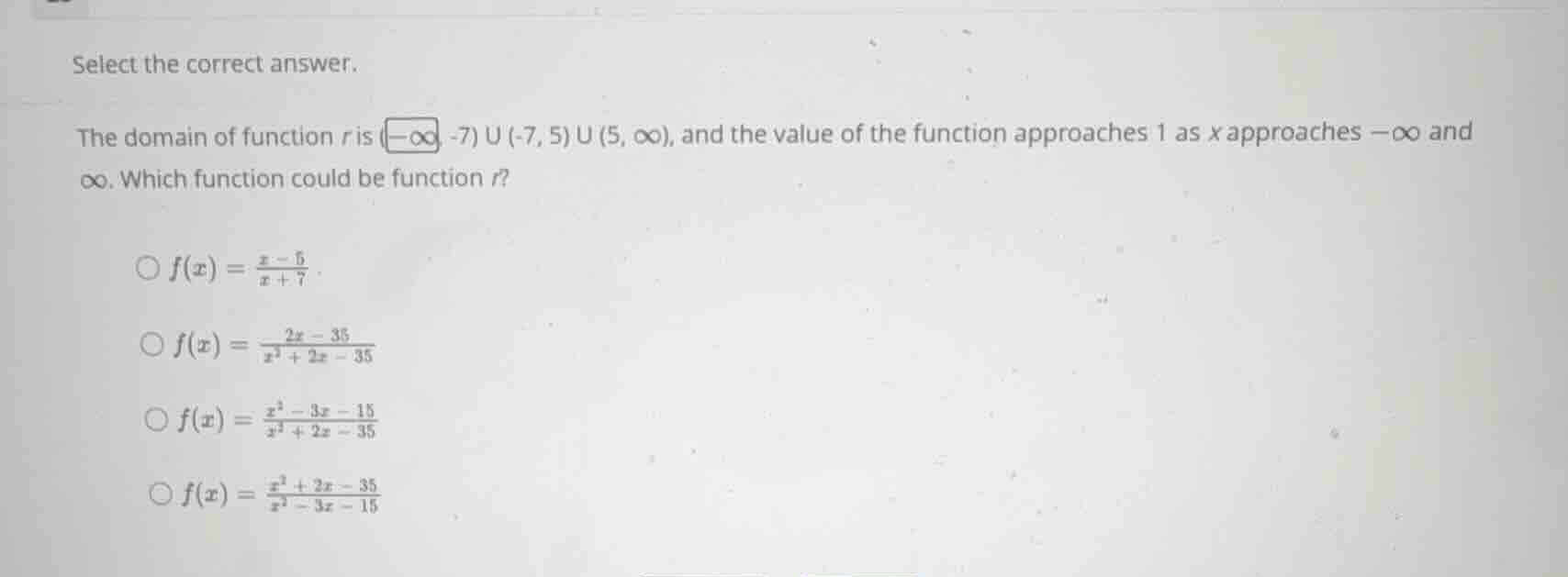 select the correct answer. the domain of function \\(r\\) is \\((-\\inf…