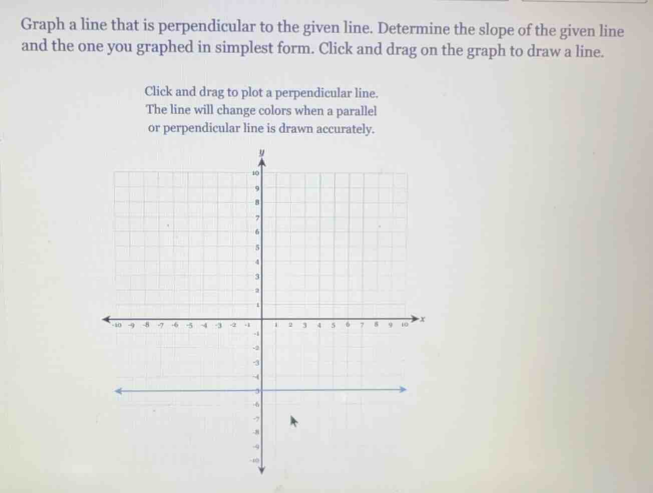 graph a line that is perpendicular to the given line. determine the slo…