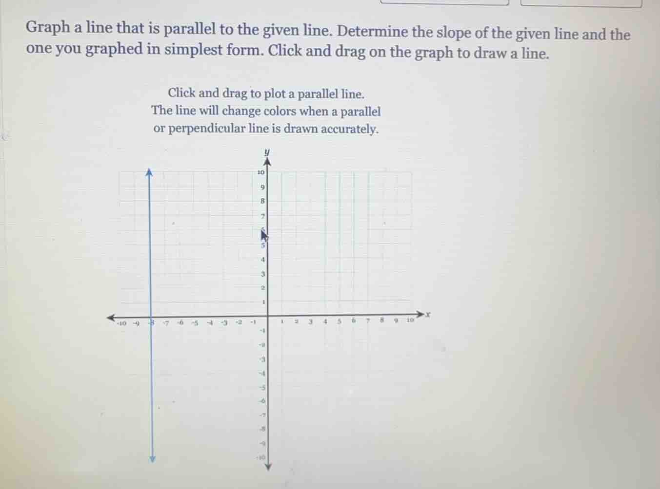 graph a line that is parallel to the given line. determine the slope of…