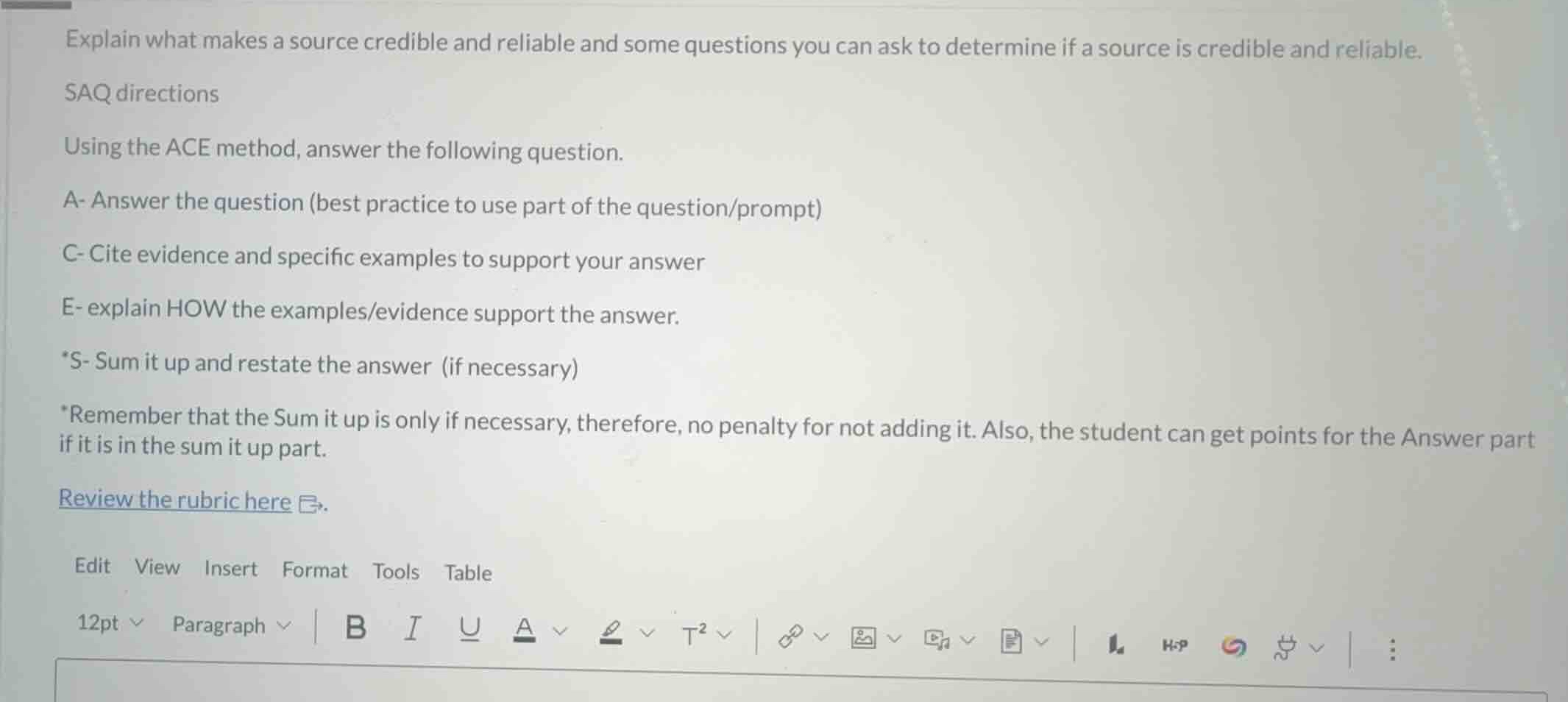 explain what makes a source credible and reliable and some questions yo…