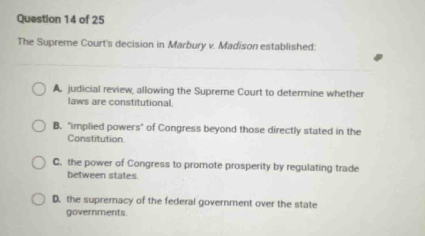 question 14 of 25 the supreme courts decision in marbury v. madison est…