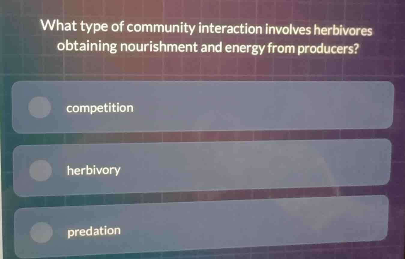 what type of community interaction involves herbivores obtaining nouris…