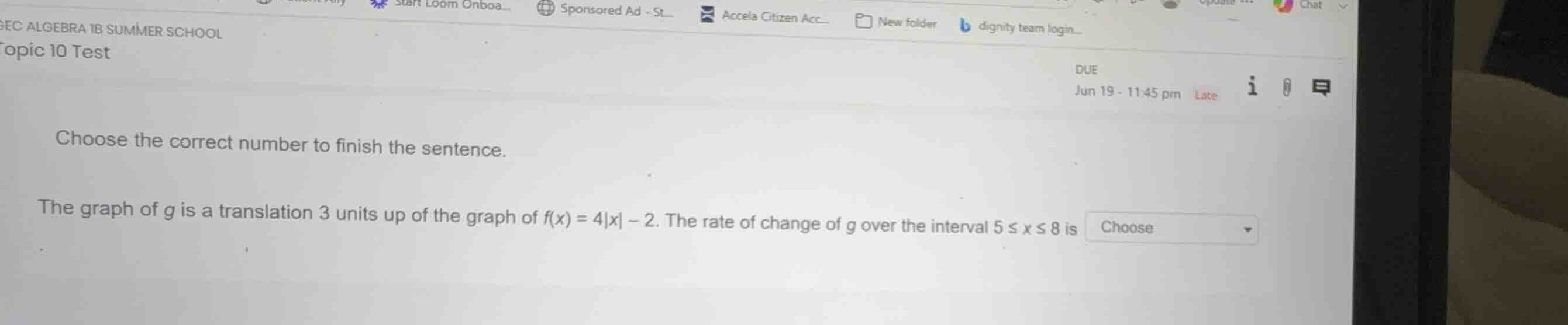 choose the correct number to finish the sentence. the graph of (g) is a…