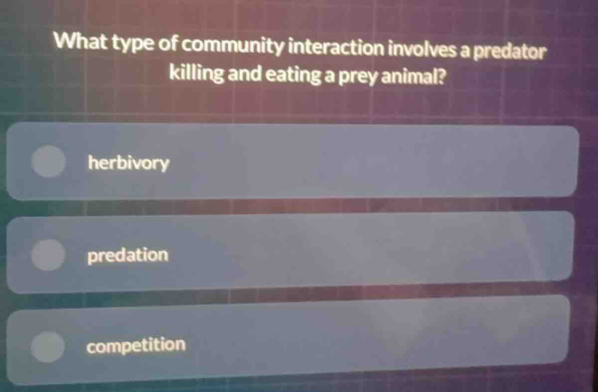 what type of community interaction involves a predator killing and eati…