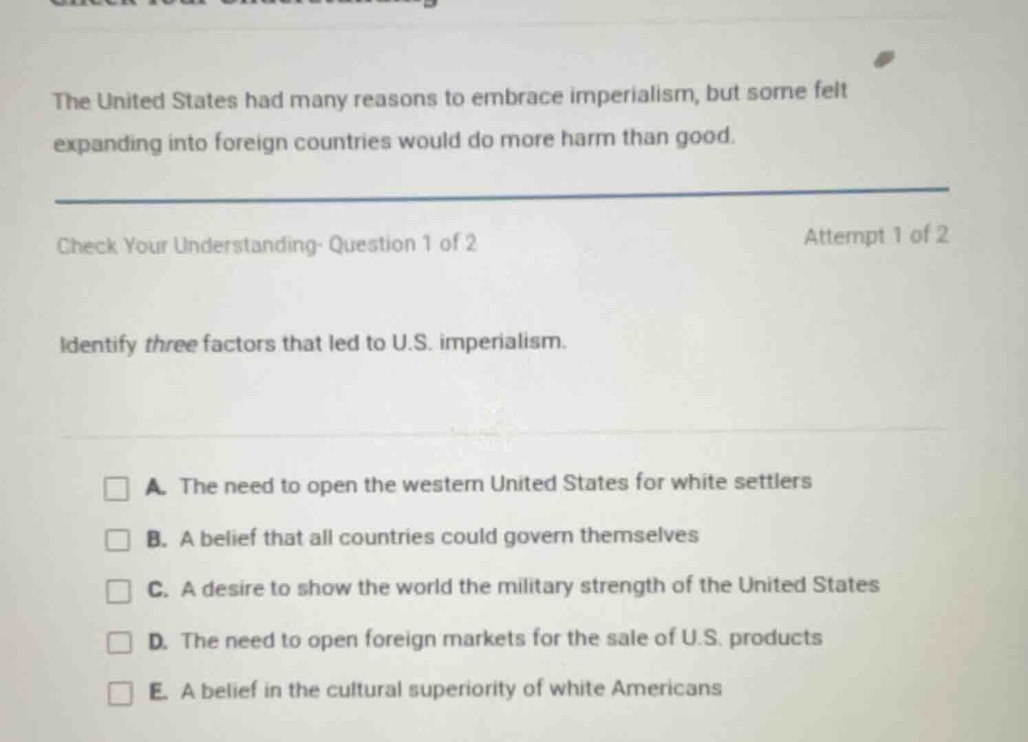the united states had many reasons to embrace imperialism, but some fel…