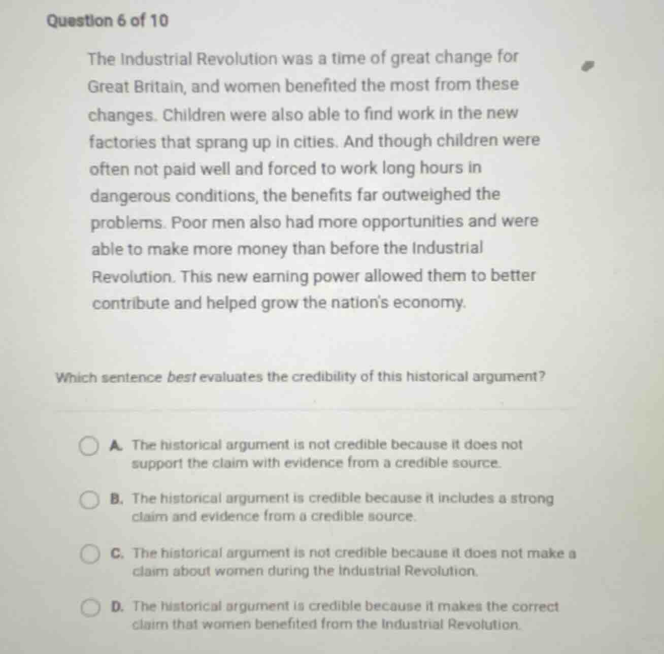 question 6 of 10 the industrial revolution was a time of great change f…