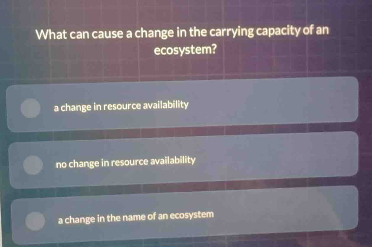 what can cause a change in the carrying capacity of an ecosystem? a cha…