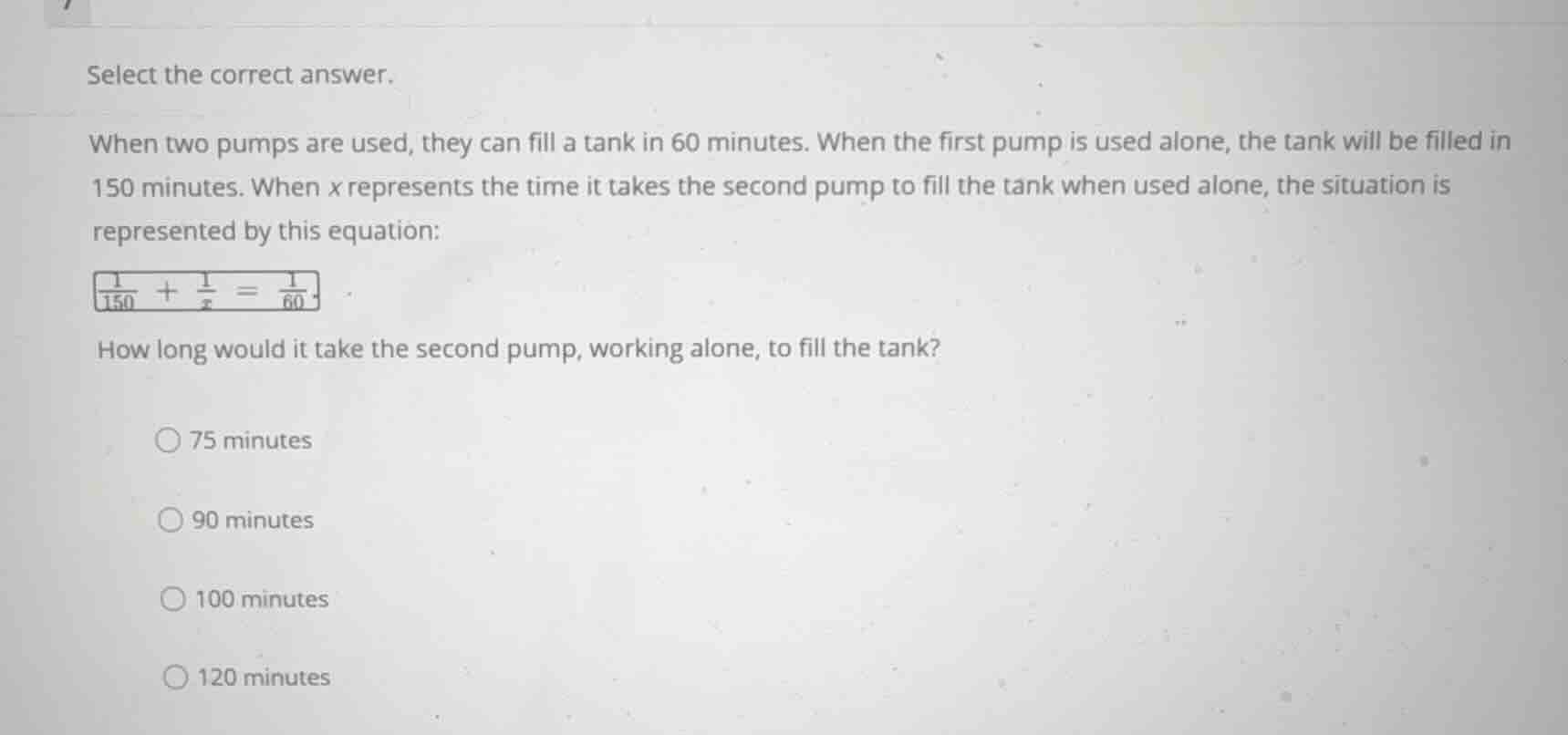 select the correct answer. when two pumps are used, they can fill a tan…