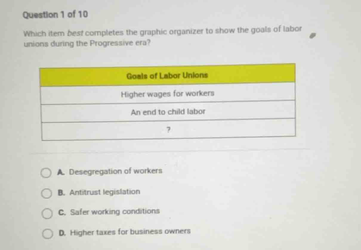 question 1 of 10 which item best completes the graphic organizer to sho…