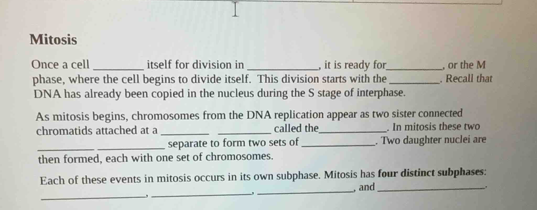 mitosis once a cell ________ itself for division in ________, it is rea…