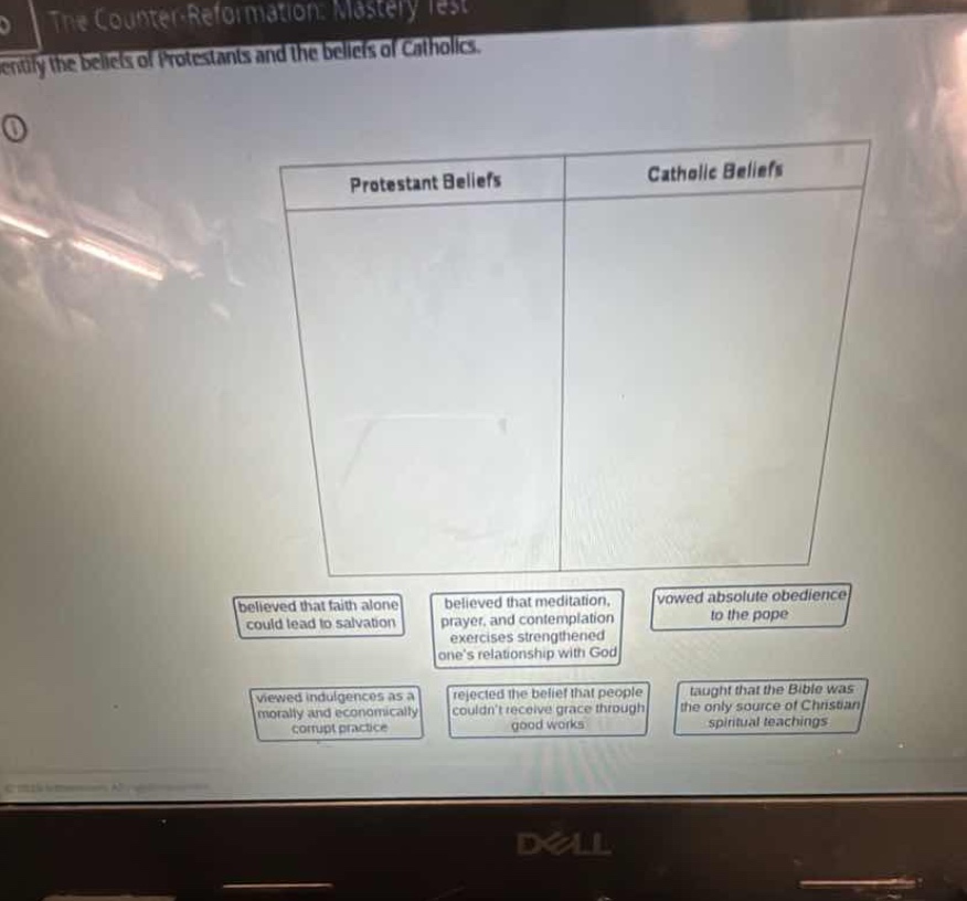 the counter-reformation: mastery test identify the beliefs of protestan…