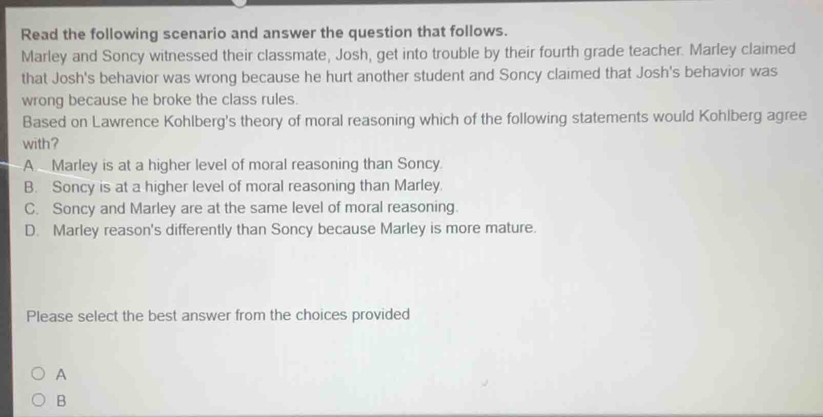 read the following scenario and answer the question that follows. marle…