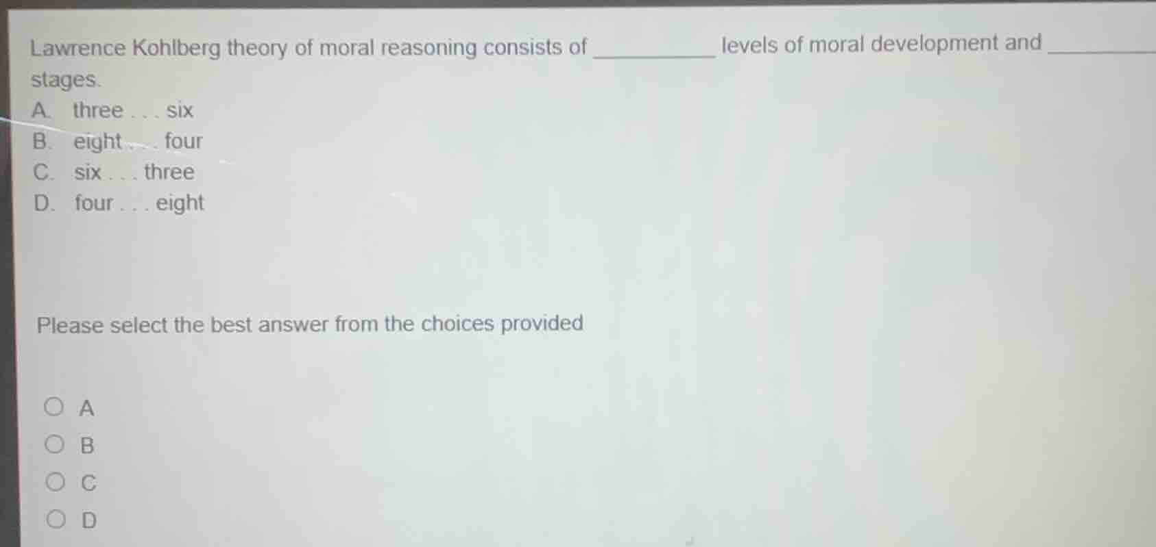 lawrence kohlberg theory of moral reasoning consists of _________ level…