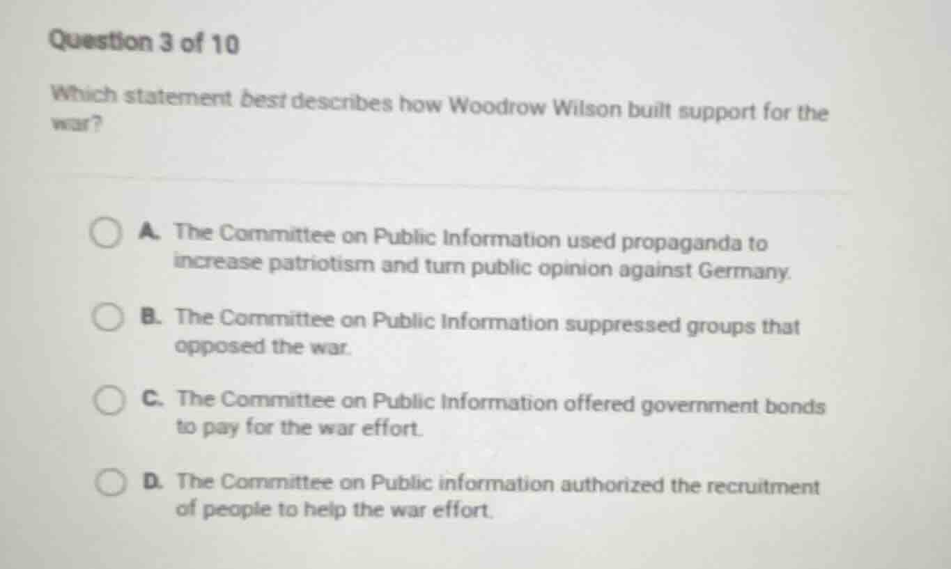 question 3 of 10 which statement best describes how woodrow wilson buil…