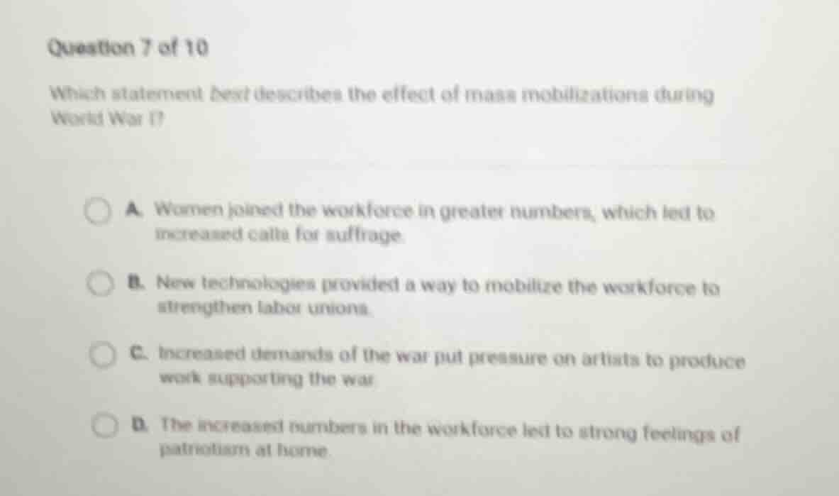 question 7 of 10 which statement best describes the effect of mass mobi…