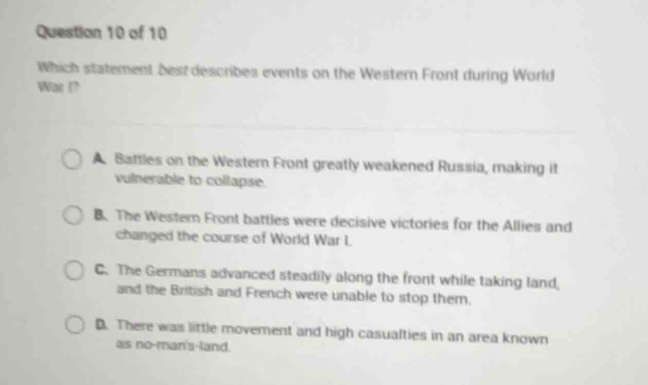 question 10 of 10 which statement best describes events on the western …