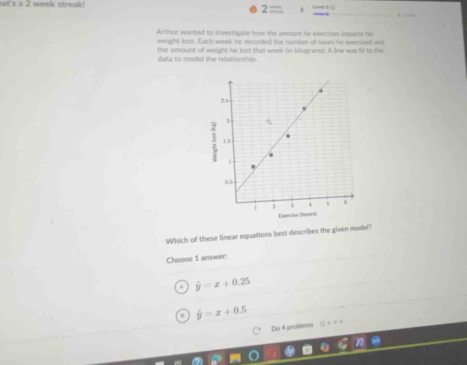 arthur wanted to investigate how the amount he exercises impacts his we…