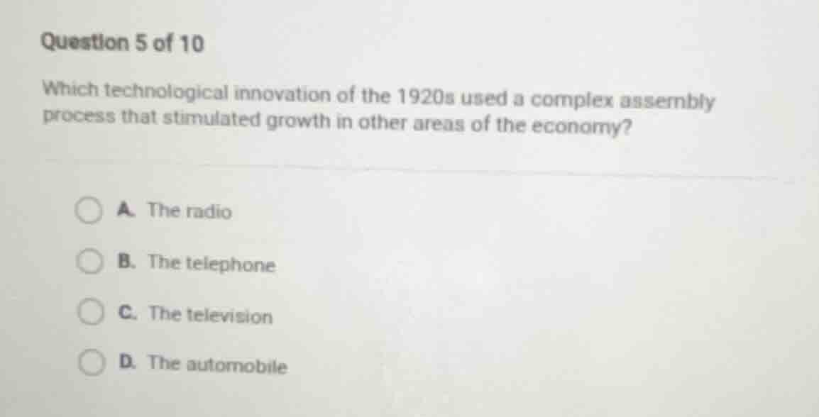 question 5 of 10 which technological innovation of the 1920s used a com…