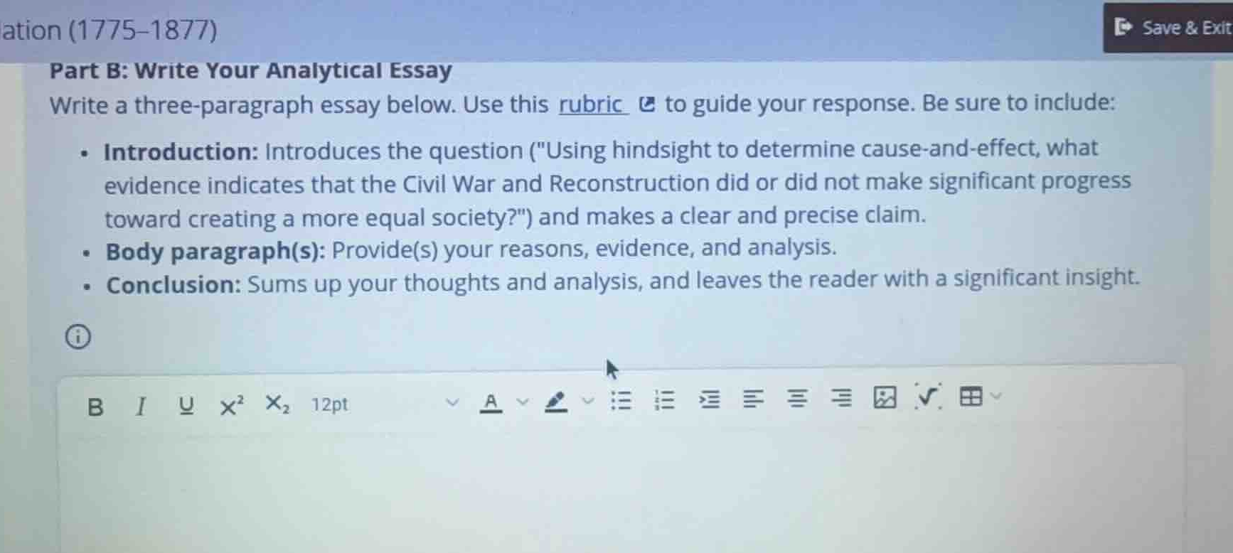part b: write your analytical essay write a three-paragraph essay below…