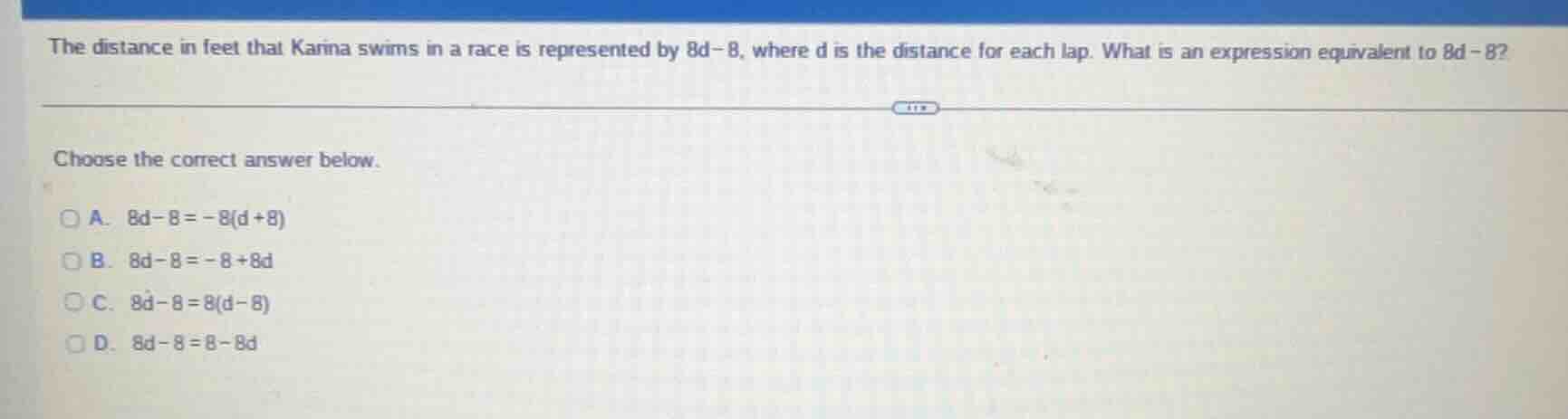 the distance in feet that karina swims in a race is represented by \\(8…