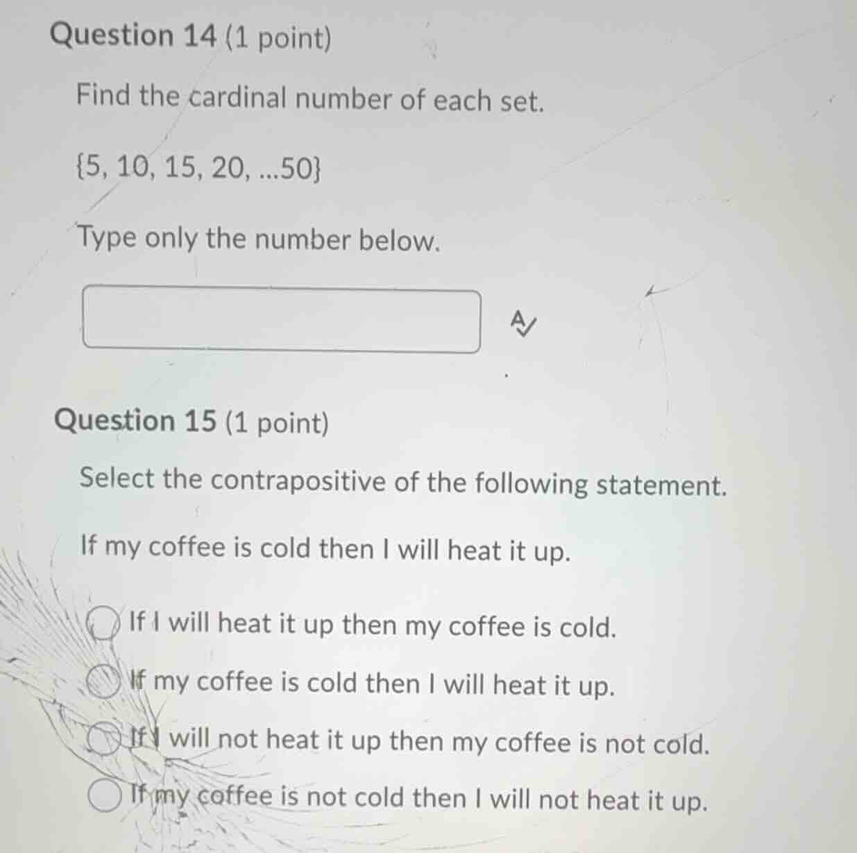 question 14 (1 point) find the cardinal number of each set. \\{5, 10, 1…