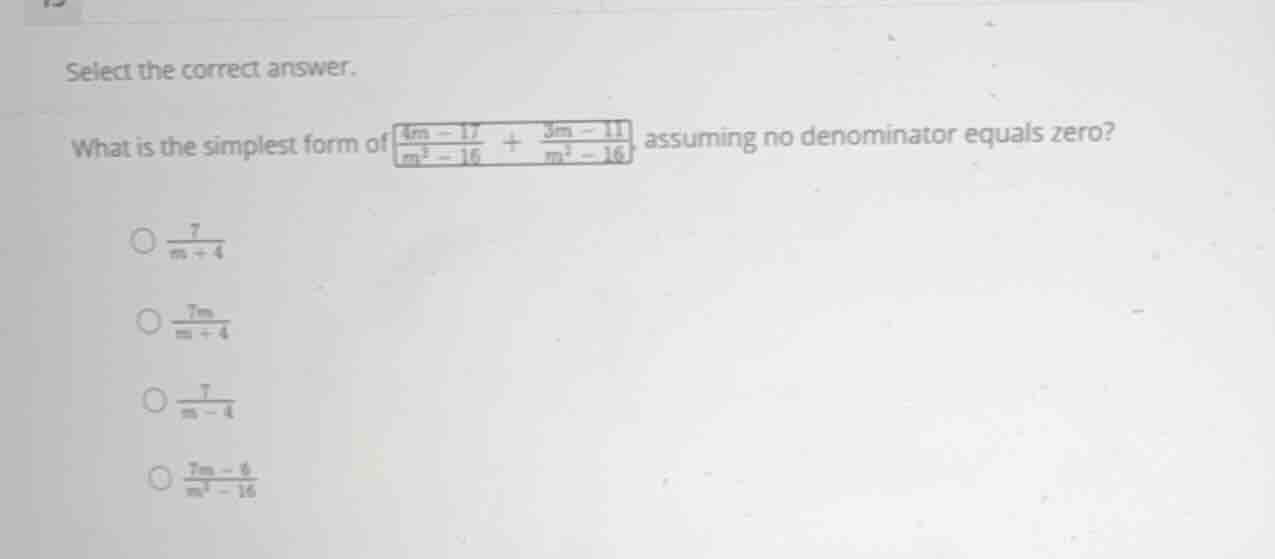 select the correct answer. what is the simplest form of \\(\\frac{4m - …