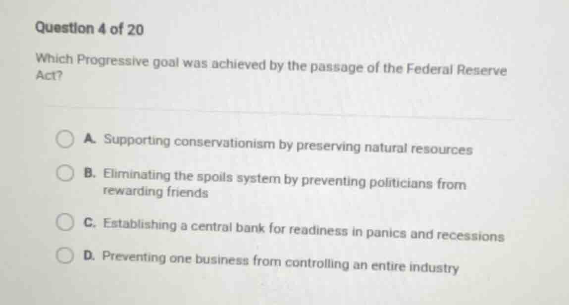 question 4 of 20 which progressive goal was achieved by the passage of …