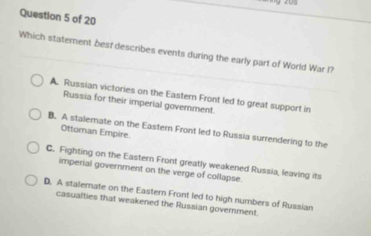 question 5 of 20 which statement best describes events during the early…