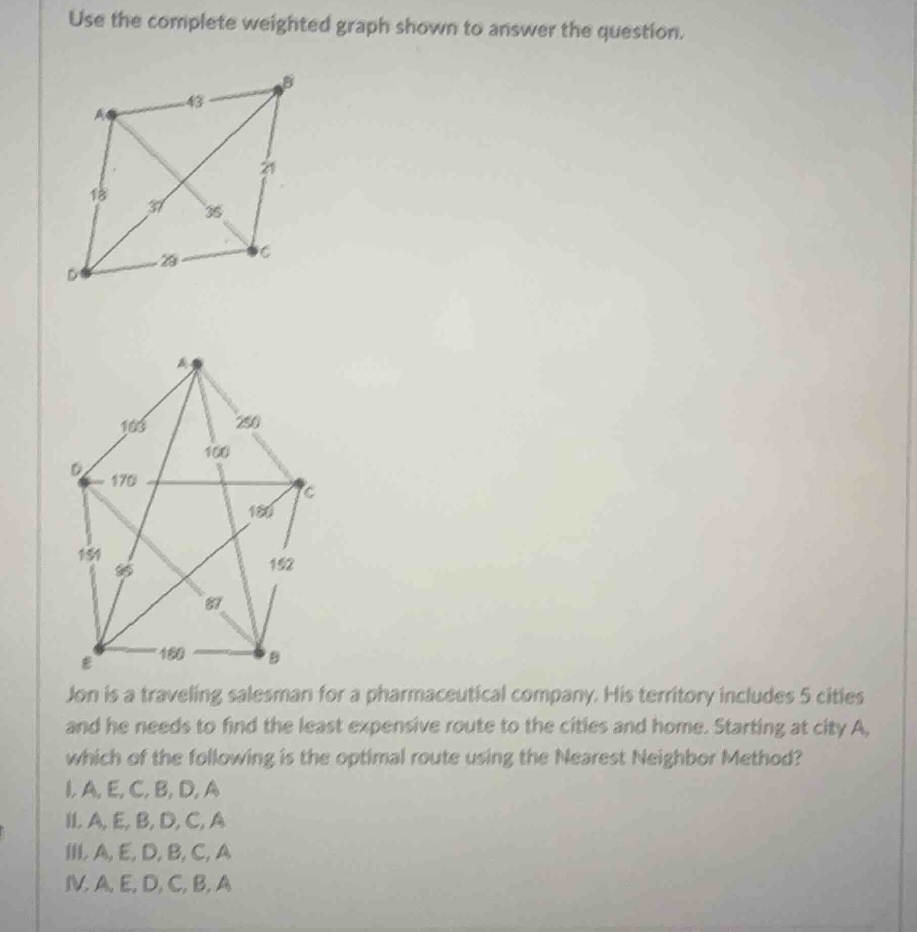 use the complete weighted graph shown to answer the question. jon is a …