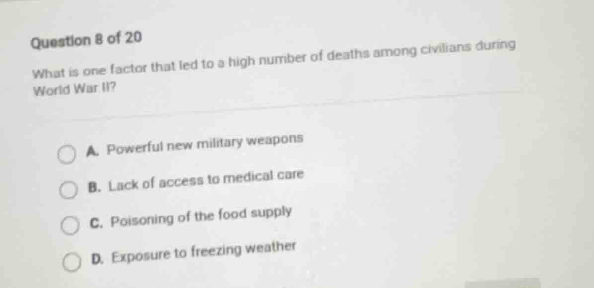 question 8 of 20 what is one factor that led to a high number of deaths…