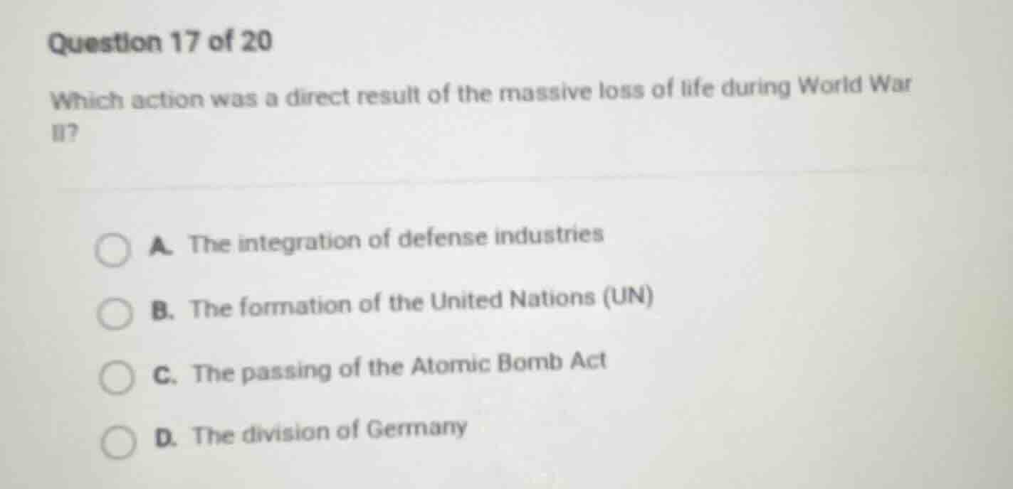 question 17 of 20 which action was a direct result of the massive loss …