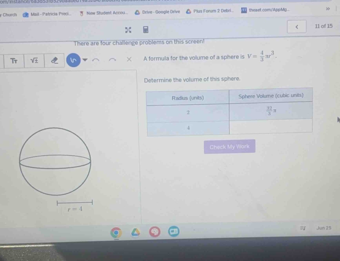 a formula for the volume of a sphere is \\(v = \\frac{4}{3}\\pi r^3\\).…